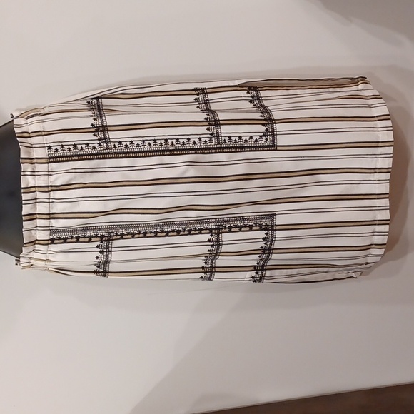 Zara Ecru/Black Embroidered & Striped Cotton Pencil Skirt- Sz. Med - Picture 6 of 12